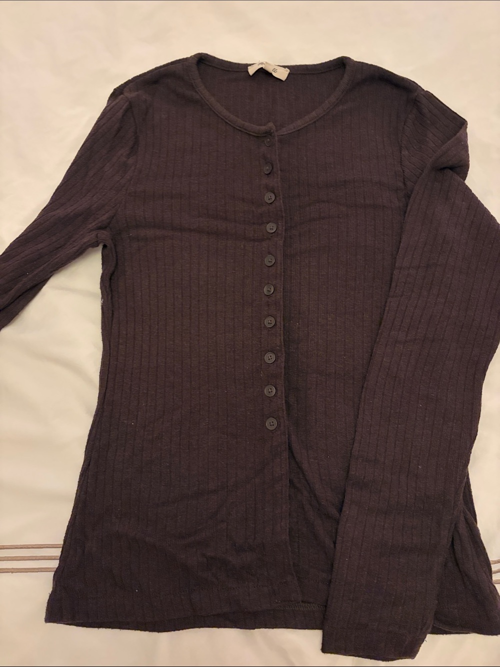 Madewell Ribbed Button-Up Long Sleeve Top in soft brown